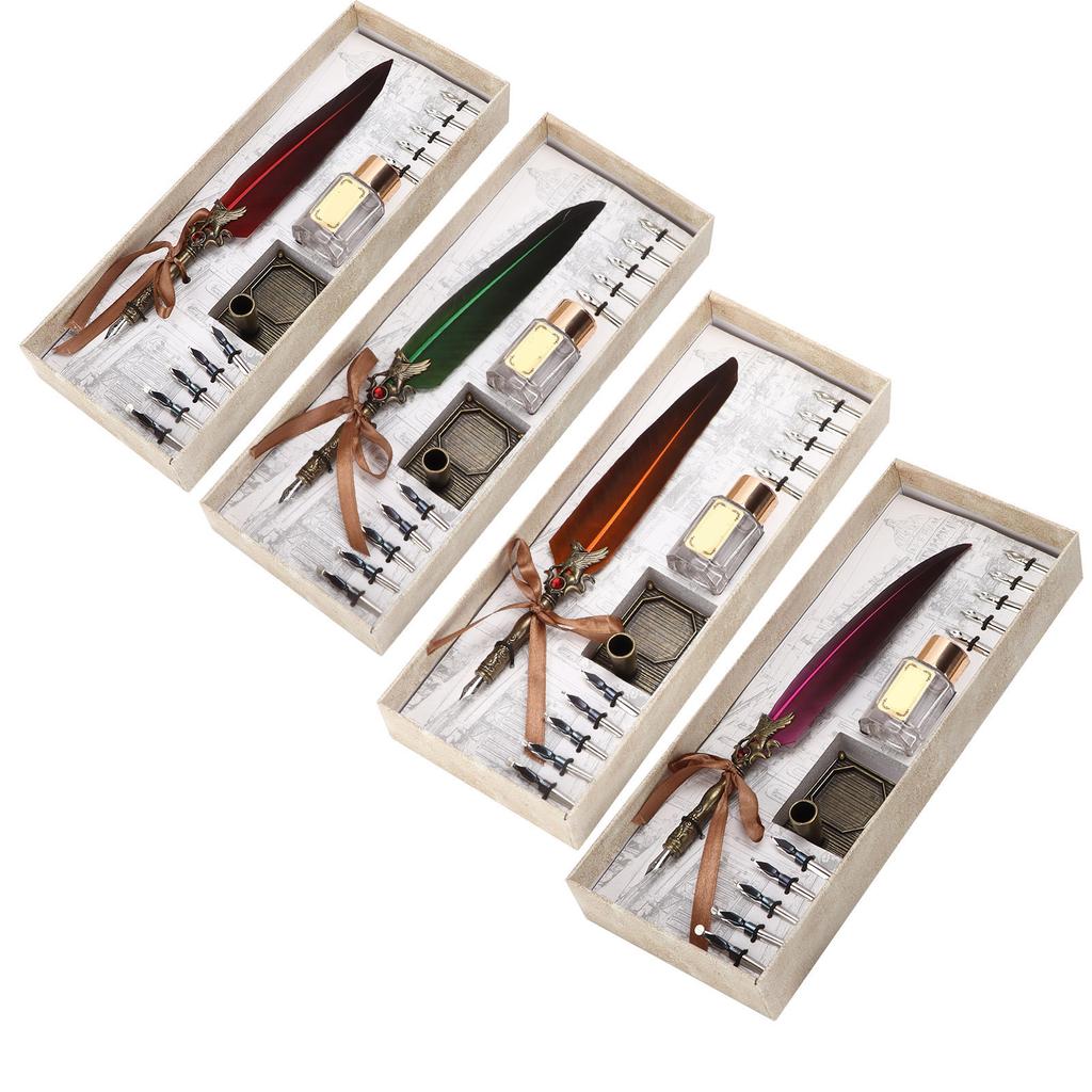 Pen Set Vintage Creativity Ink Carving Writing Suit for Lover Teacher Classmate Gift