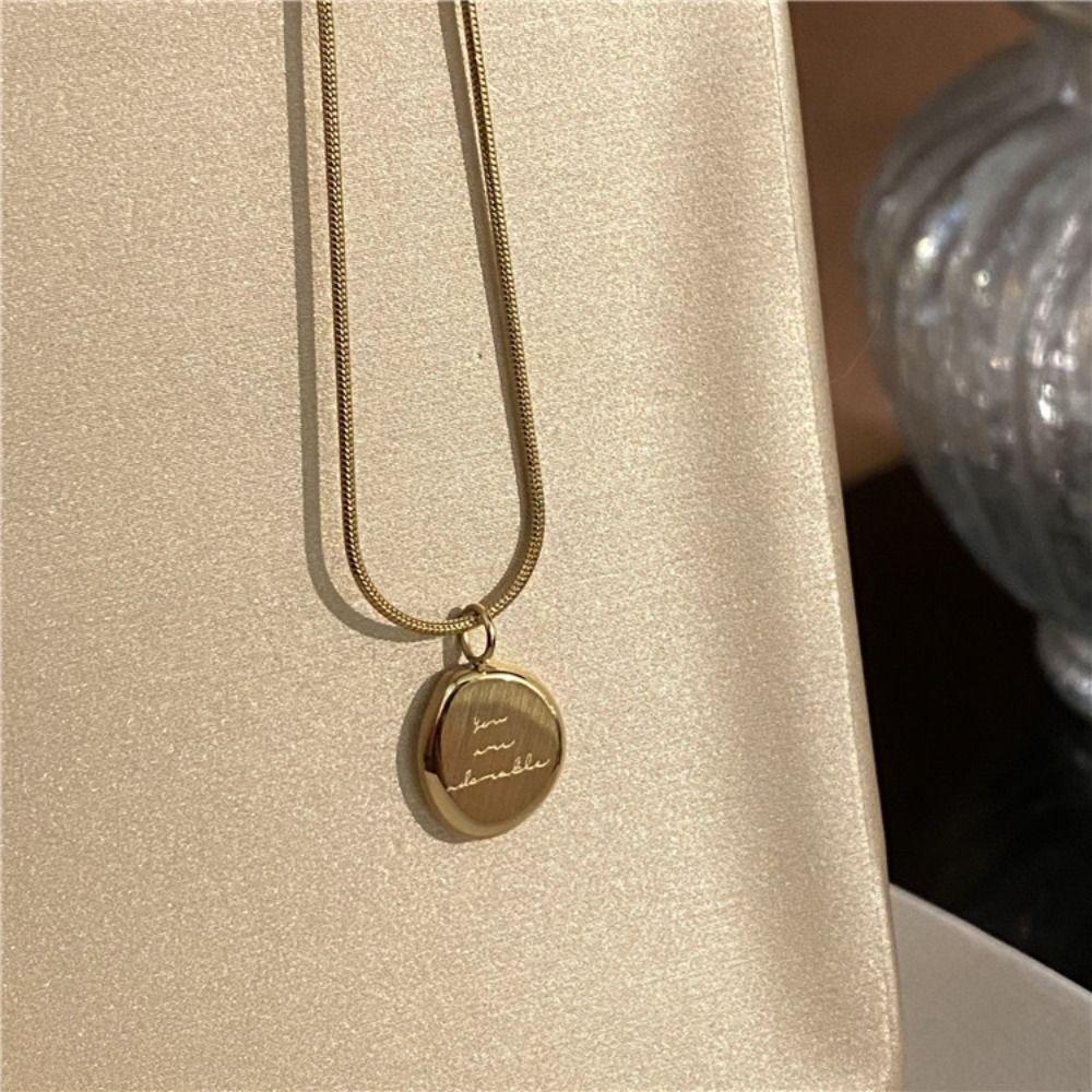 Titanium Steel Small Round Pendant Necklaces Minimalist Clavicle Chain Letter Necklace  Girls