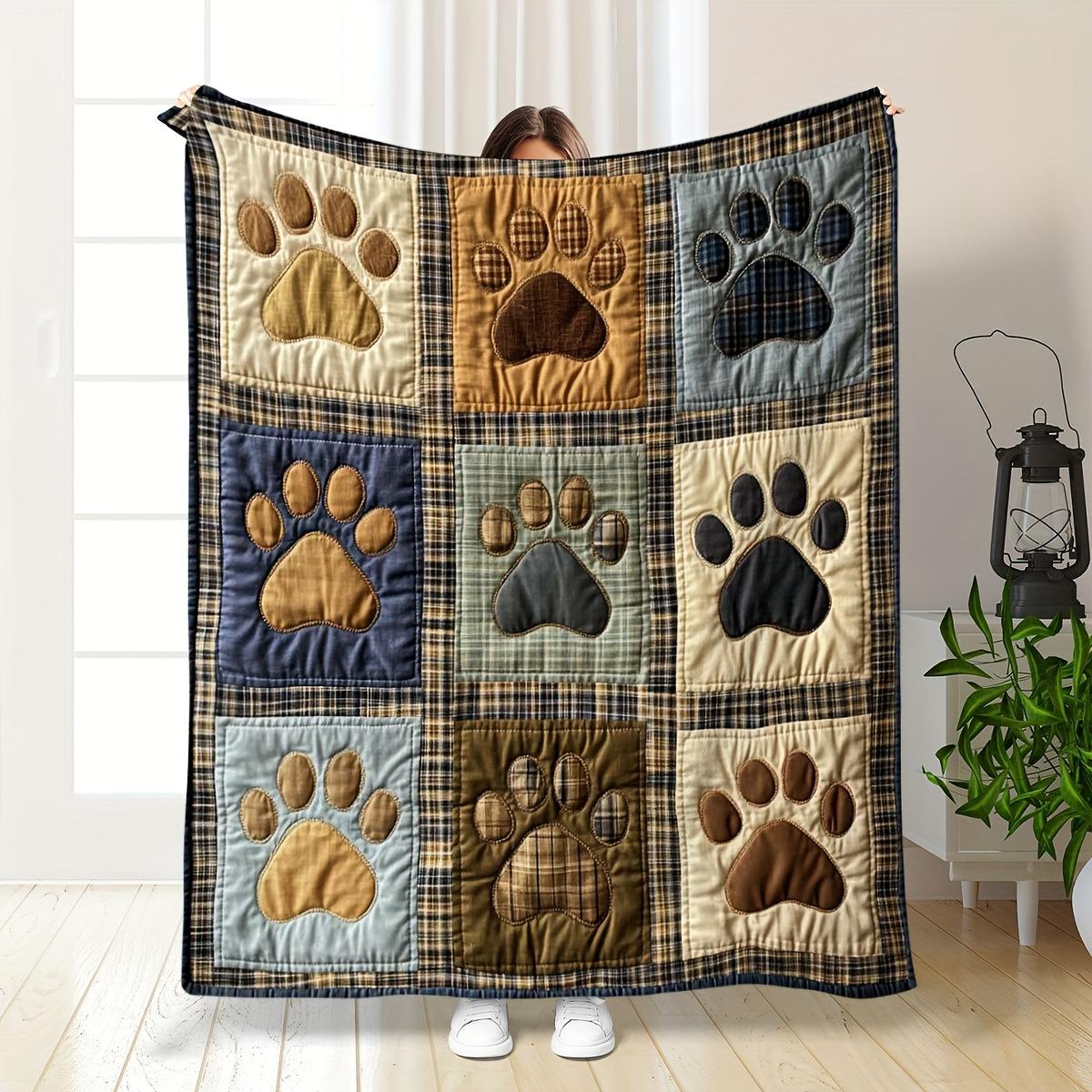 

1 шт. Уютный плюшевый плед из фланели с принтом лап, легкий мягкий плед, мягкое всесезонное покрывало для дивана, кемпинга, путешествий 75*100cm