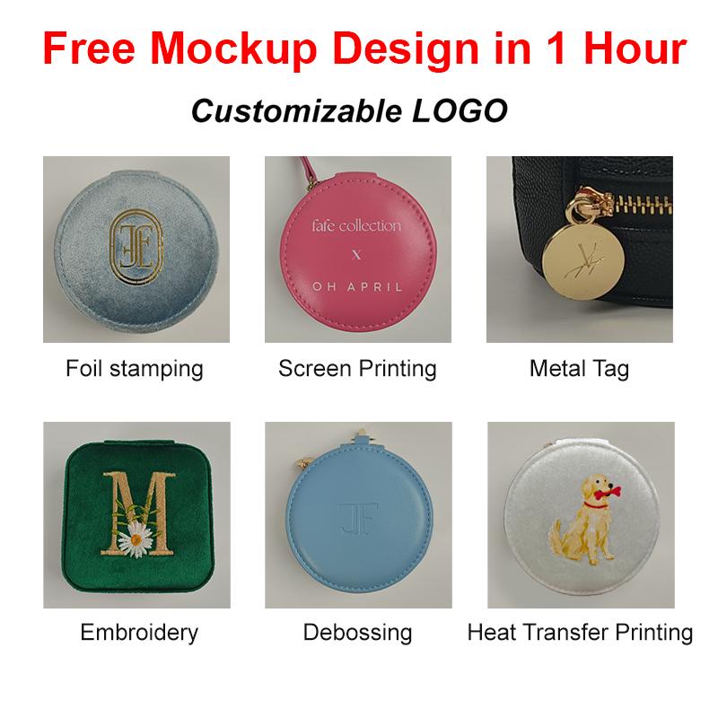 Custom Mini Jeelry Box Portable Luxury Travel Pu Leather Earring Ring Box Chic Jewelry Storage with Zipper