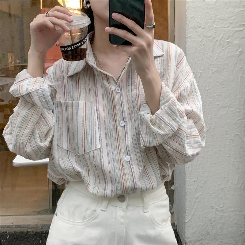 

2025 Spring Women s Versatile Striped Sun Protection Layered Long Sleeve Shirt 2XL