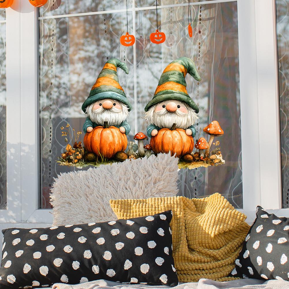 Dwarf Halloween Cartoon Pumpkin Glass Window Static Glue Free Home Sticker Decor