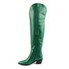 Mode Klassische Western Cowboy Stiefel für Damen Kniehohe Stiefel Bestickt Spitz Zehenbereich Klobiger Absatz Schuhe Frau Wintermode Grüner Stiefel