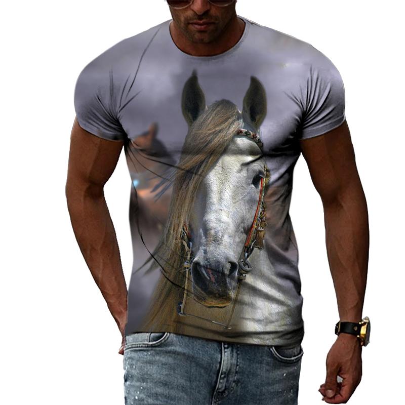 Trend Cool Style Animal Horse Graphic T Shirts Men Summer Fashion Personality Round Neck T-shirt Hip Hop 3D Print Harajuku Tee