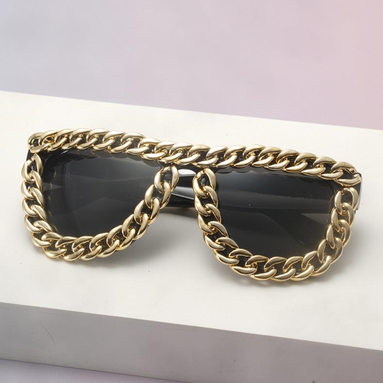 New European and American trend square glasses gold chain sunglasses pompous punk sunglasses party retro sunglasses