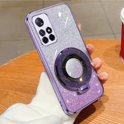 Magnetic Bling Ring Holder Detachable Glitter Sticker Chromed TPU Case With Stand For Redmi Note 11S 4G Note 11 Pro Plus 5G