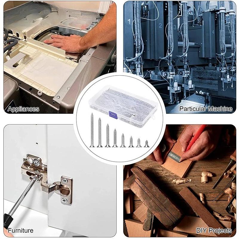 400Pcs 304 Stainless Steel Cross Phillips Countersunk Head Fiber Drilling Wood Screws Kit M3 Flat Head Self Tapping Screw Set