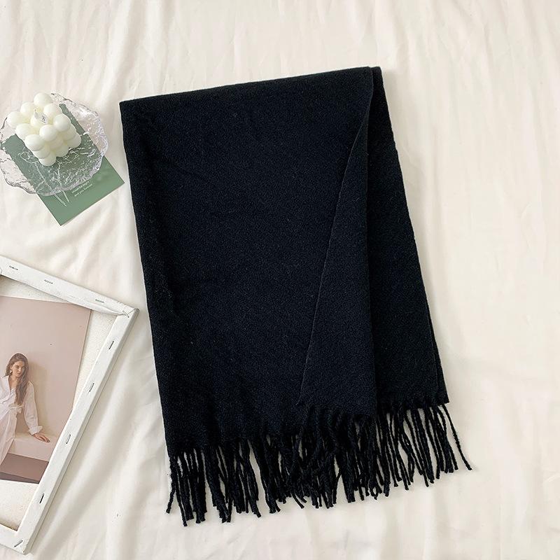 New Autumn and Winter Wool Scarf for Women Versatile Solid Color Scarf  Thickened Warm Shawl  Simple Tassel Red Scarf