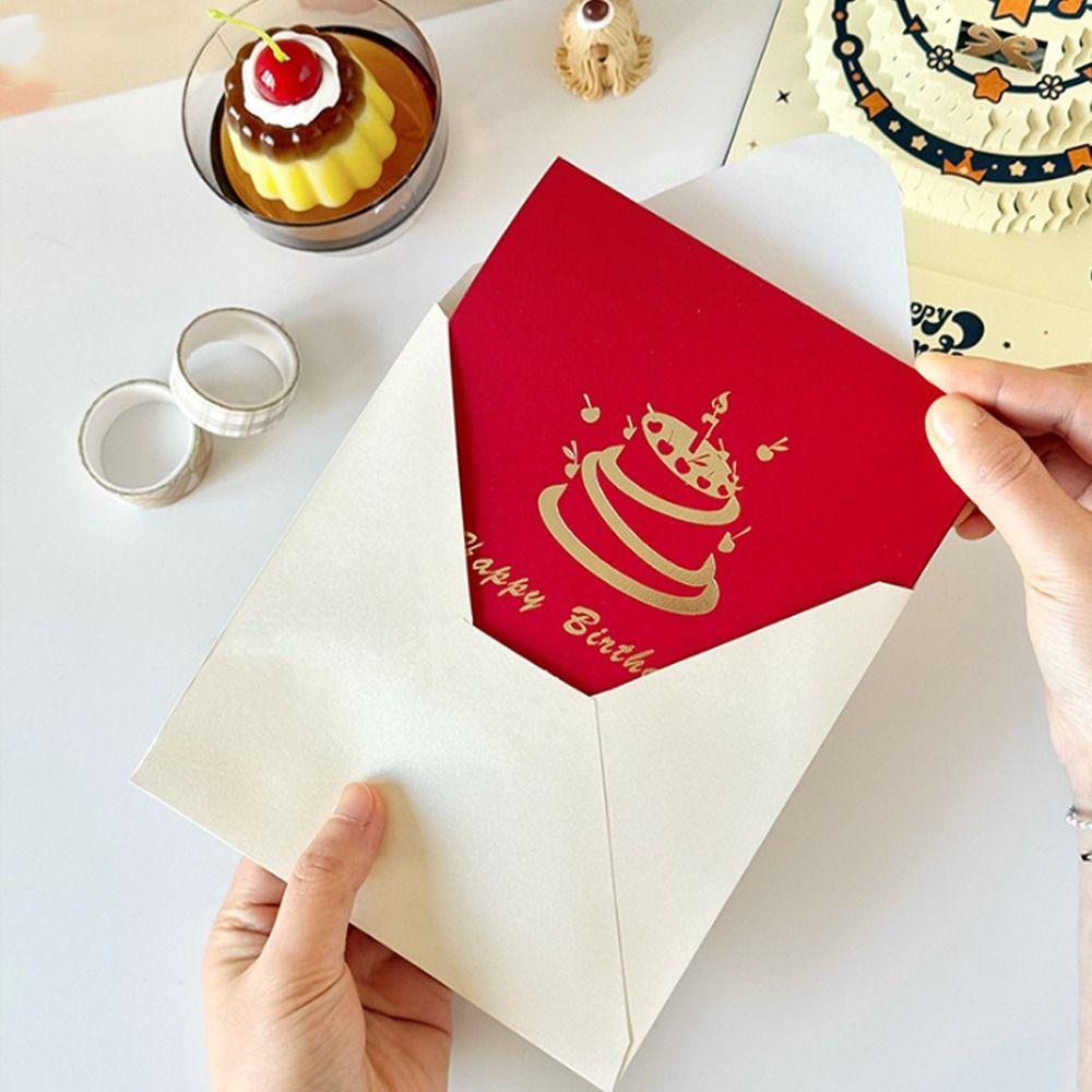 Colorful 3D Happy Birthday Card Surprise Gift Four-Layer Cake Folding Birthday Cake Card Best Wishes Paper