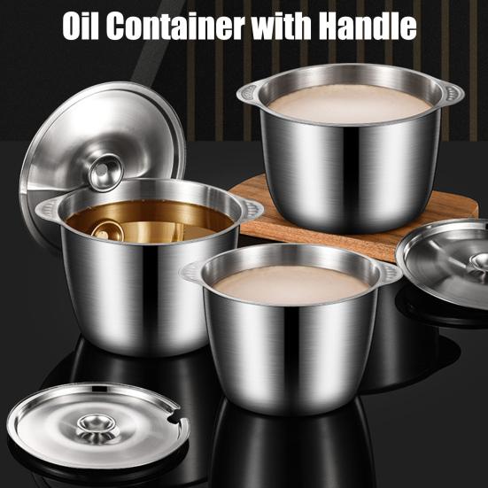 Oil Tank with Strainer Lid Stainless Steel Cooking Oil Container Pot Easy-Grip Handle Rust-Resistant Lard Jar Frying Oil Storage Bottle