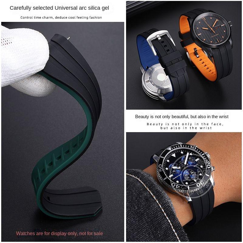 20mm 22mm Waterproof Silicone Watch Strap for Casio Tissot Seiko No.5 Green Water Ghost Citizen Arc Mouth Curved End Watch Chain