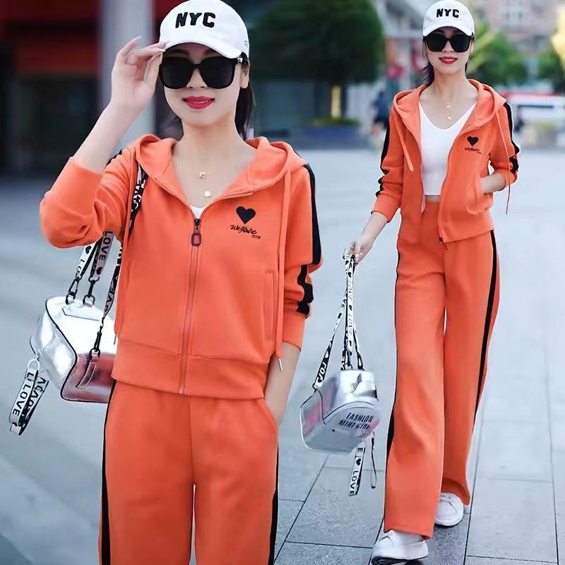 Damski wiosenny zestaw dwuczęściowy bluza z kapturem i spodnie z szerokimi nogawkami do biegania