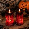 Unique Horror Themed Light Halloween Flameless LED Candle, Spooky Face Tree Stump Pillar Realistic Matte Texture Lamp Wax Drip Flickering Fake Candle