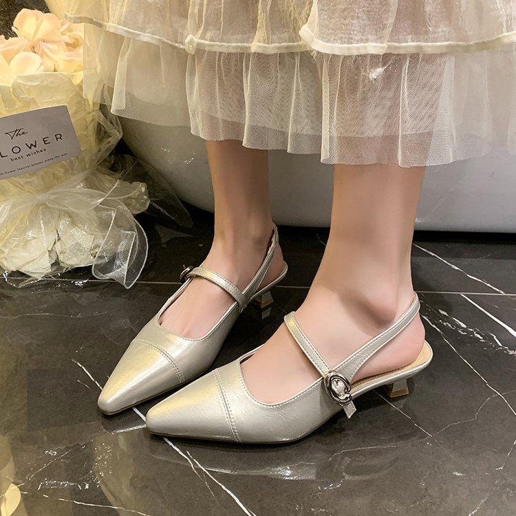 Pointed Thin Heel Mary Jane Single Shoes Summer New Versatile One-word Buckle Bag Head High Heel Sandals Women