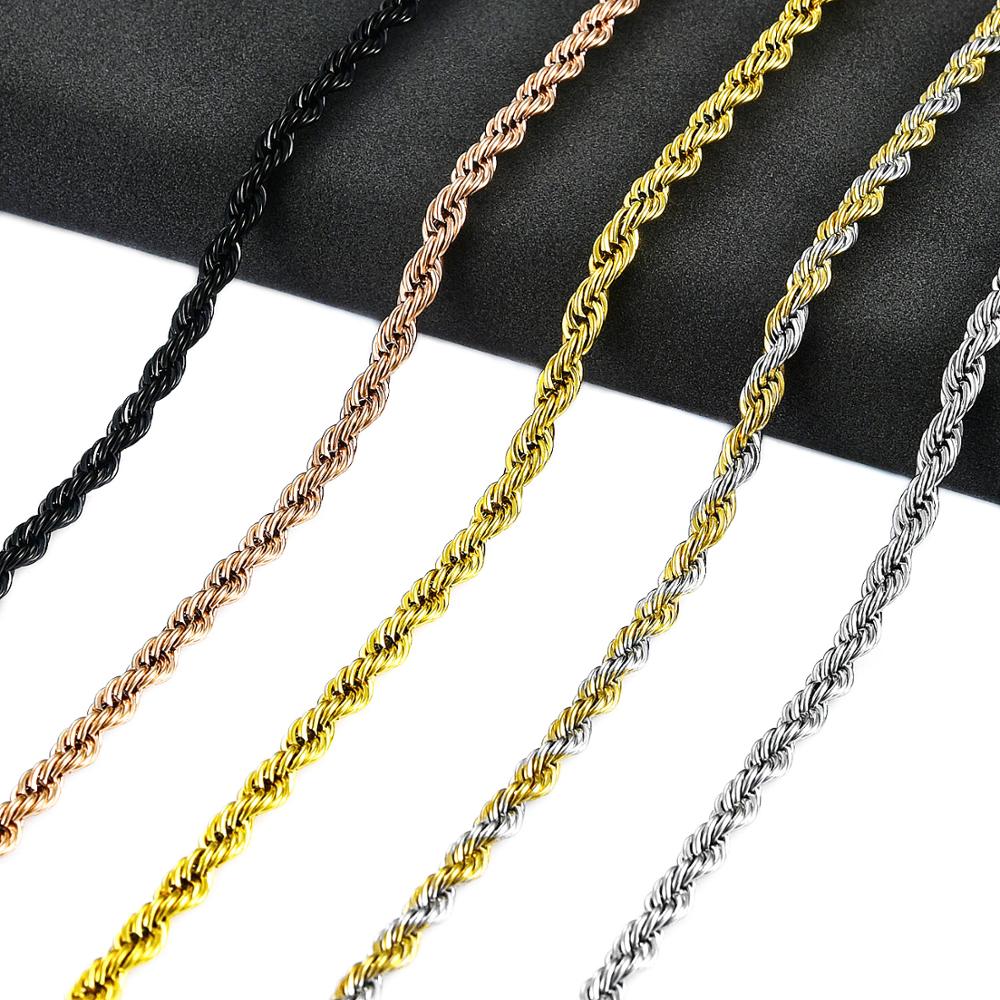 2/3/4/5/6mm Wide Twist Rope Chain Necklace Stainless Steel Choker for Women Men Metal Jewelry Accessories 5 Colors 16 To 30 Inch