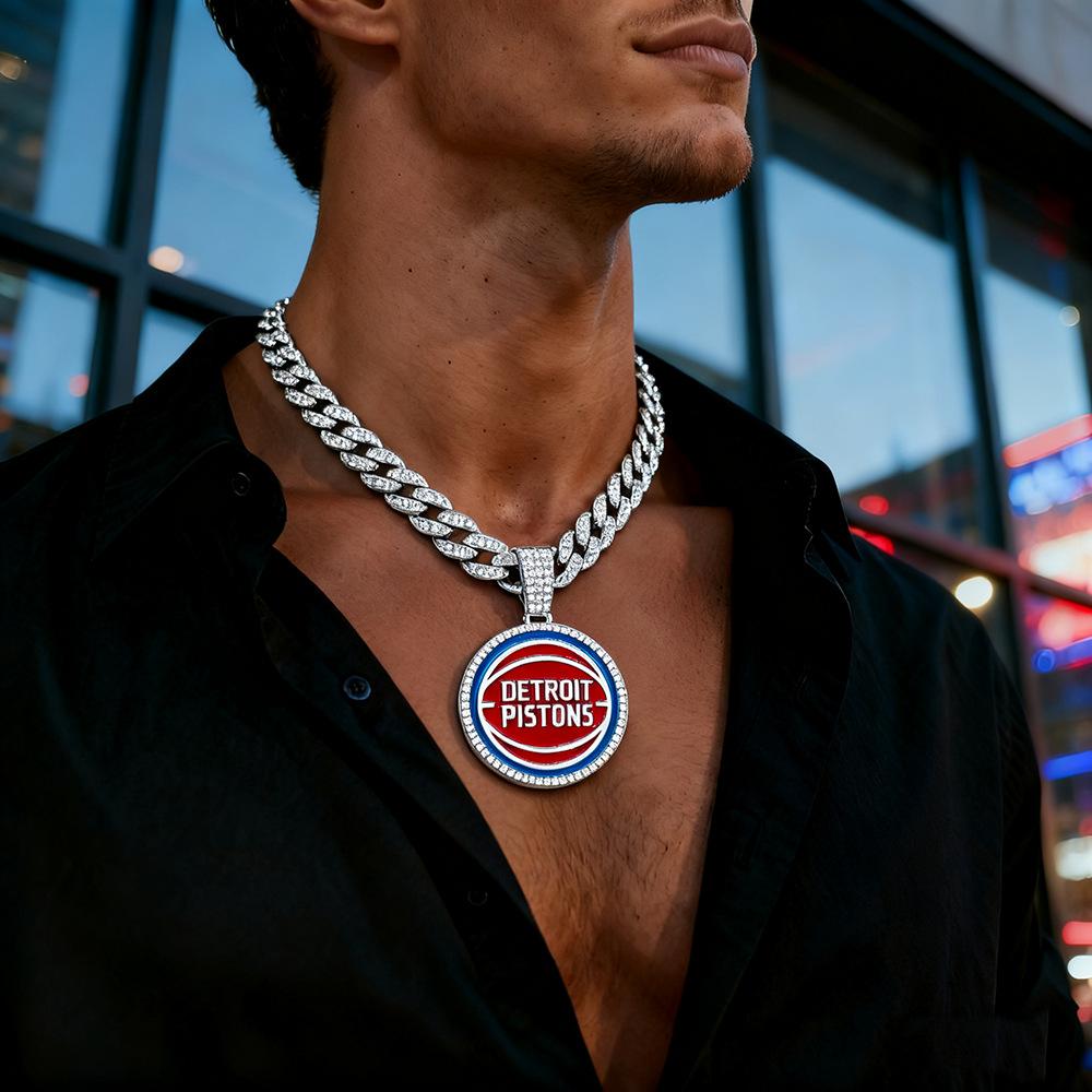 Hip Hop Euro-American Detroit Pistons Detroit Pistons Alloy Pendant Cuban Chain Necklace