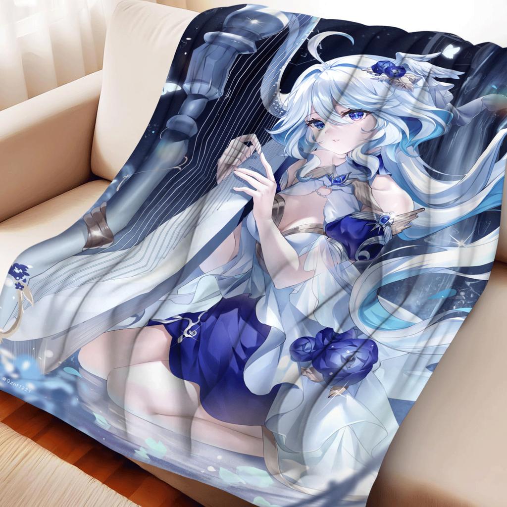 Game Genshin Impact Furina Flannel Blanket Warmth Soft Air Conditioning Otaku Blanket Multifunctional Decorative Blankets