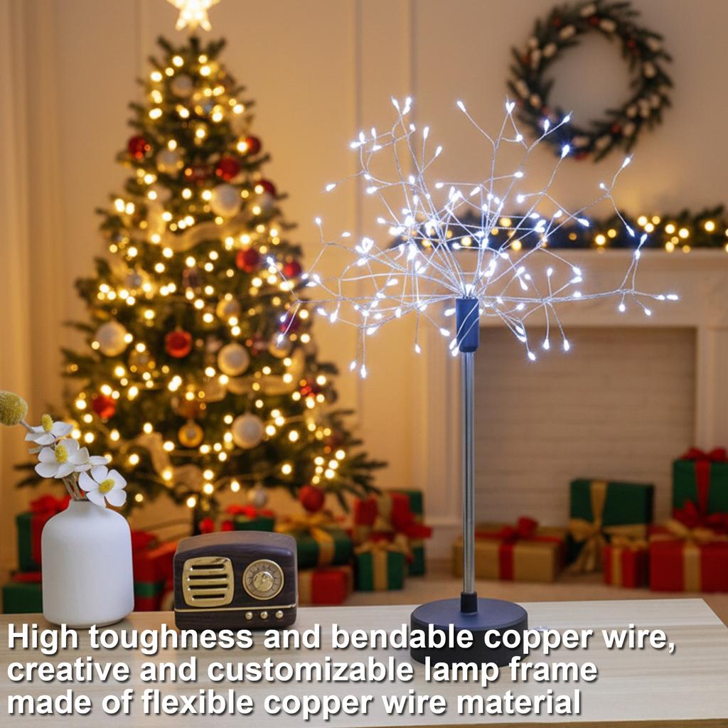 Mini Table Starburst Silver Lights Battery & USB Operated LED Christmas Starburst Firework Lamp for Xmas Party Home Decor