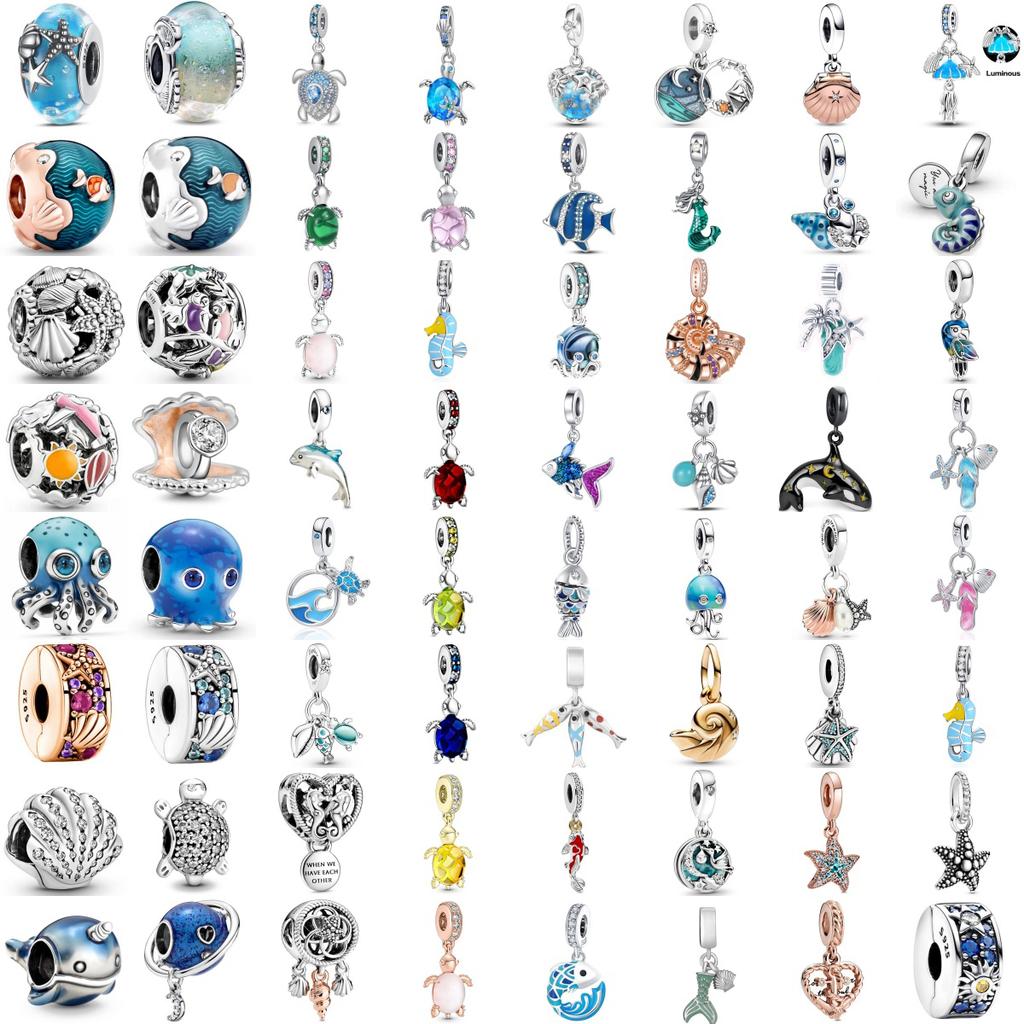 925 Sterling Silver Murano Glass Turtle Jellyfish Whale Charm Pendant for Women DIY Jewelry Bracelet Accessories