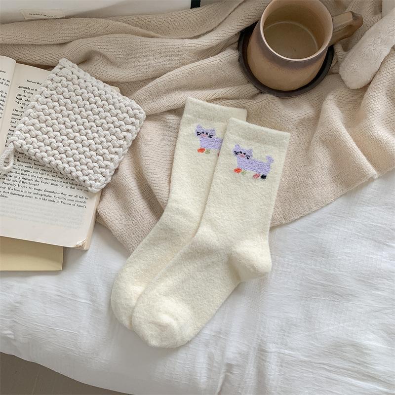 Australian velvet socks women's boneless medium tube socks winter velvet thickened warm confinement socks fluffy home sleep floor socks