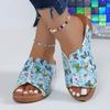 Fashion Butterfly Printed Wedge Slippers for Women Lightweight Peep Toe Platform Sandals Woman Summer 2025 Comfort Non Slip Beach Slides