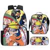 3Pcs Set NARUTO Anime School Backpack with Front Pocket, Lunch Bag & Pencil Bag, Lightweight & Durable for Boys & Girls Age 4-10