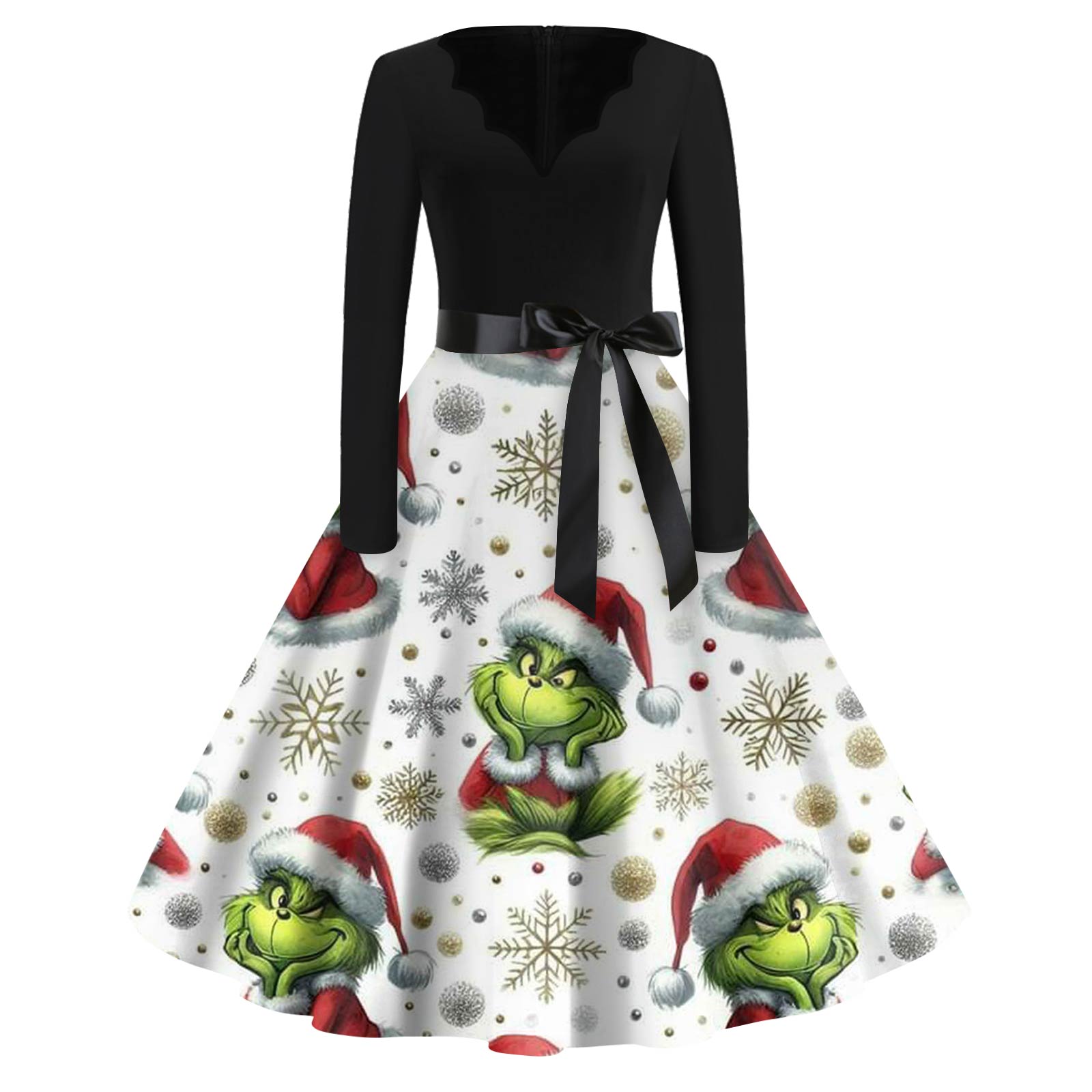 

Женское модное платье с V-образным вырезом, повседневное, приталенное, с рождественским принтом, с длинным рукавом L белый