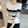 Round Neck Knitwear Women's Pullover Slim Gentle Wind Autumn Tops Black and White Striped Long-sleeved Bottoming Shirt