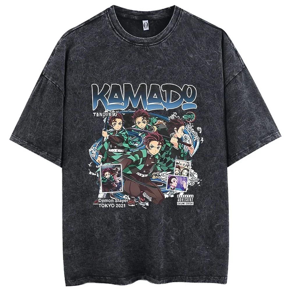 2026 Nouveau T-shirt Chaud Imprimé Anime Lavage Acide 100% Coton Streetwear Hauts Vintage Manga Mode T-shirts Oversize Unisexe