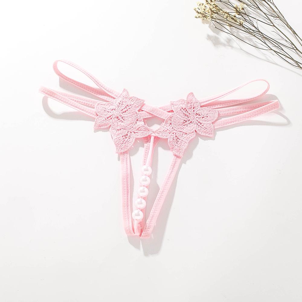 Plus Size Open Crotch T-Panties with Removable Pearl Massage Beads
