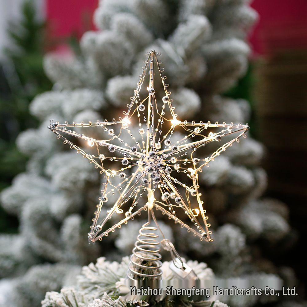 Wrought Iron Luminous Glitter Treetop Star Christmas Decoration