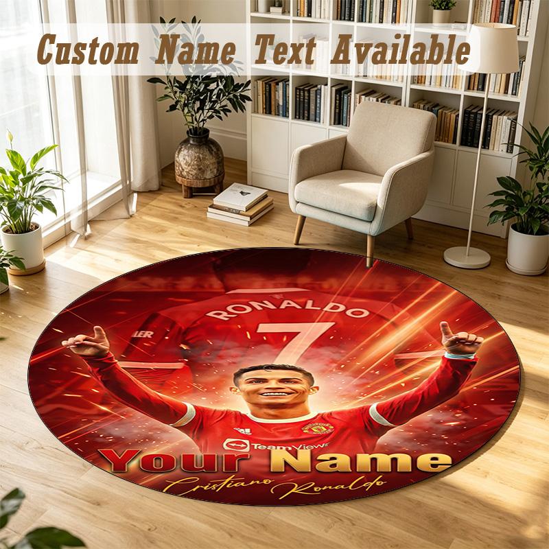 Round Rug Custom NameCristiano Ronaldo Pattern Non Slip Carpet Home Floor Decor