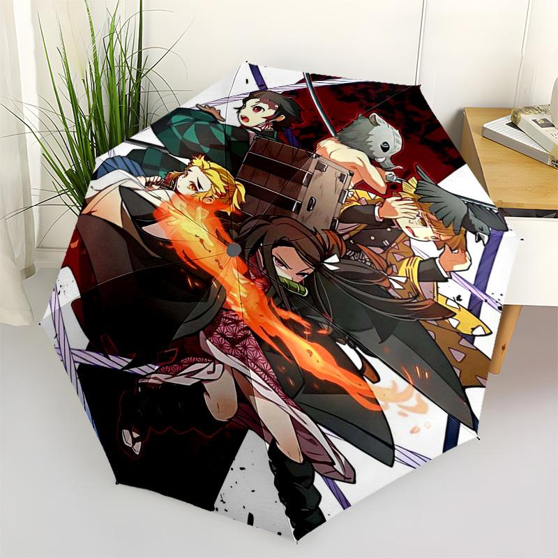 

1pc Outdoor Umbrella with Demon Slayer Characters - Automatic Opening/Closing Umbrella with Portable Tri-Fold Design, 8-Rib Iron Frame, Perfect G