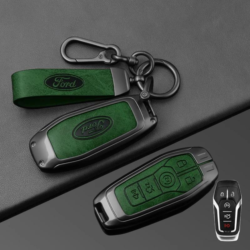 Autoaufkleber Ford Zinklegierung Leder Auto Schlüsselhülle Abdeckung Schutzschale Für Ford Fusion Mondeo Mustang F-150 Explorer Edge 2015