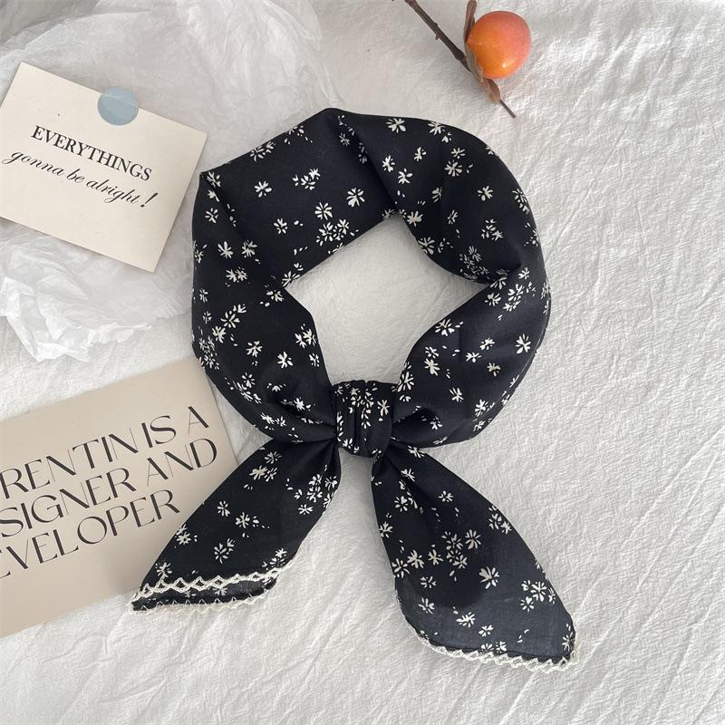 

Floral Print Handkerchief Small Hijab Cotton Head Scarves Women Square Kerchief Hair Scarfs 70cm Cute Bandana Head Scarf Ladies 70x70cm