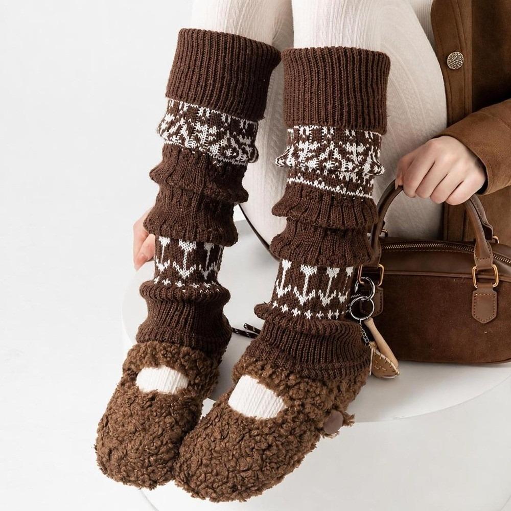 Fair Isle Style Calf Socks Cashmere Blend Leg Cuffs Slouch Leg Warmers Autumn Winter Wear