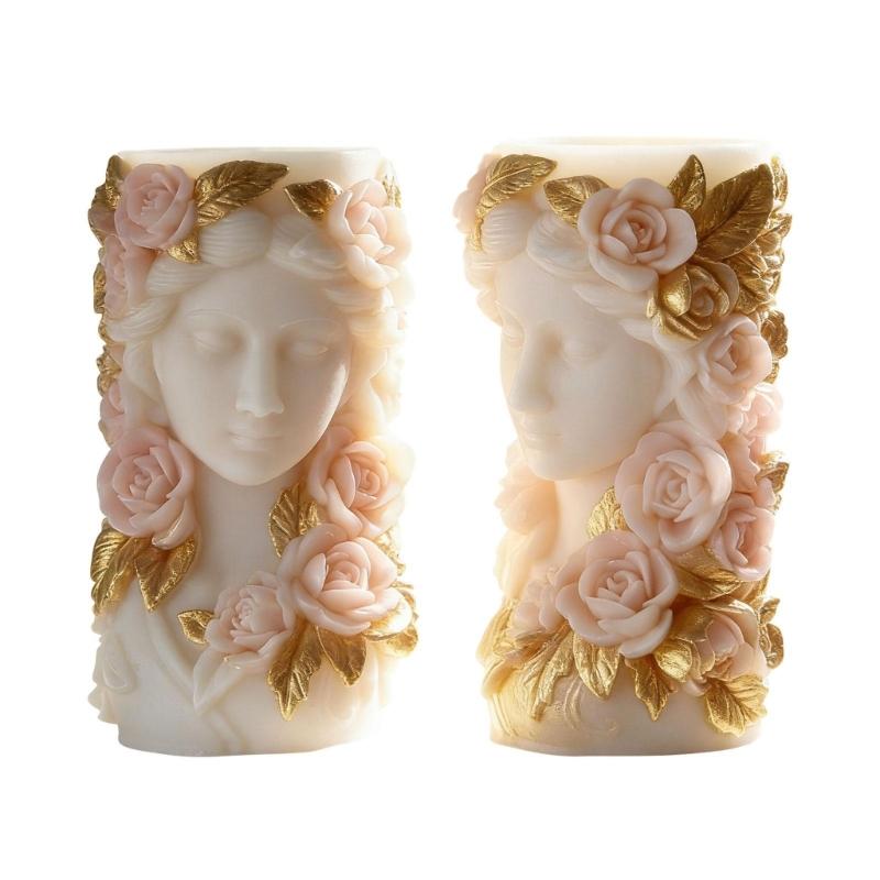 Flower Girl Embossed Cylindrical Silicone Mold Holiday Candle Silicone Mould For Resin Casting Handmade Candle Soap