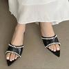 Women Pointed Toe Slippers Flats Shoes Casual Fashion Dress Shoes Woman Sandals 2025 Summer Trend String Bead Chaussures Femme
