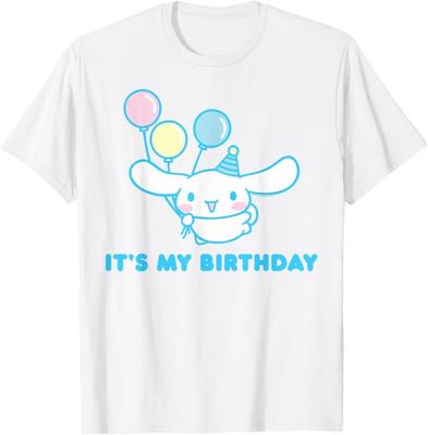 T-shirt di compleanno Sanrio Cinnamoroll per adulto, vestibilità classica, girocollo blu, manica corta