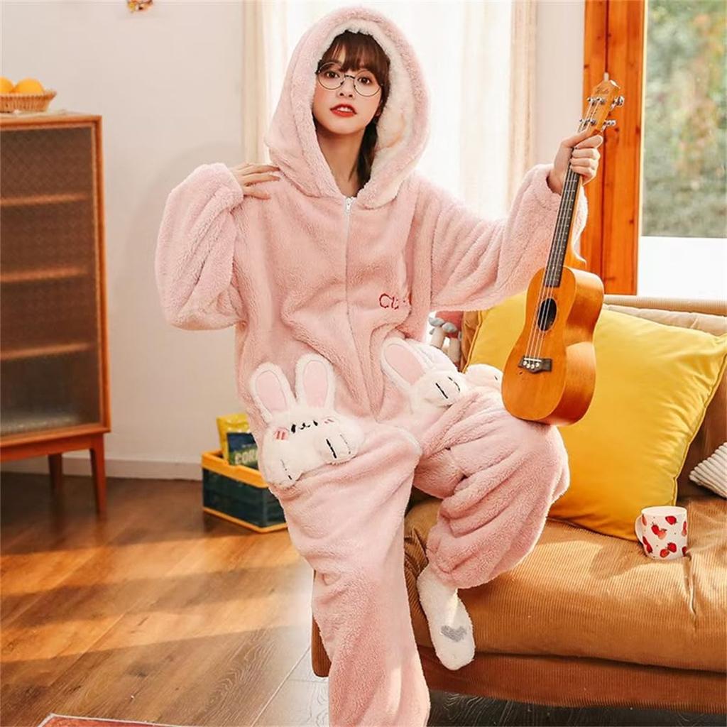 Mouhoukyo Kigurumi Room Fluffy Rabbit Print Suitable for and 4 Colors One Size Fits Women's Pajamas, All-in-One Dress, Pajamas, Spring, Autumn,