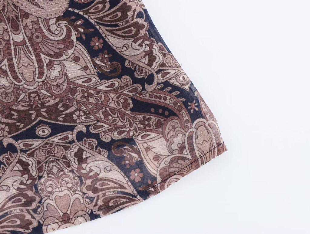 2025 Spring Women's European & American Stand-Up Collar Casual Print Dress