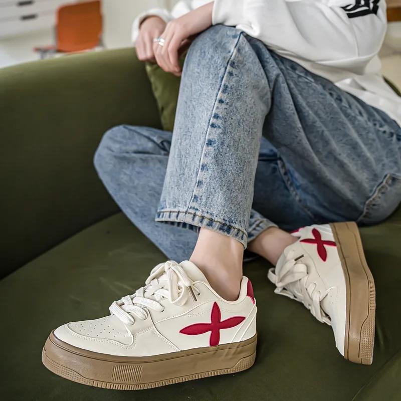 Mode Neue Gelbe Dicksohlige Schuhe Herren Mode Lässig Leder Urban Frau Sneaker Hip Hop Plateau Bequeme Herren Skateboard Schuhe