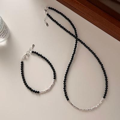 Black Agate Fragmented Necklace Fragmented Pairs of Bracelets Sparkling Handmade Beaded Accessories