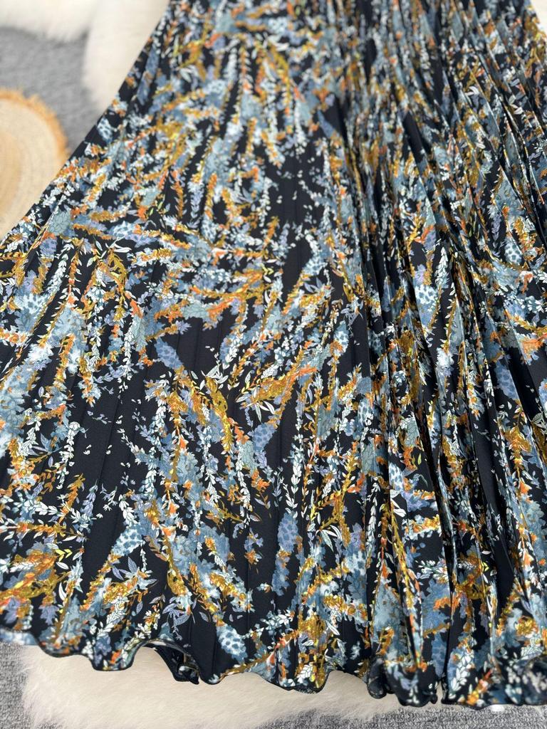 European South African Fashion Pleated Midi A-line Skirt with Big Hem – Versatile Holiday Women's Wear