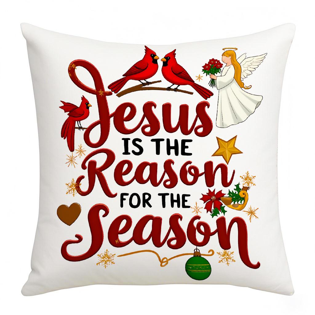 New Christmas Festival Atmosphere Linen Jesus Cartoon Print Living Room Bedroom Cushion Cover Digital Printing