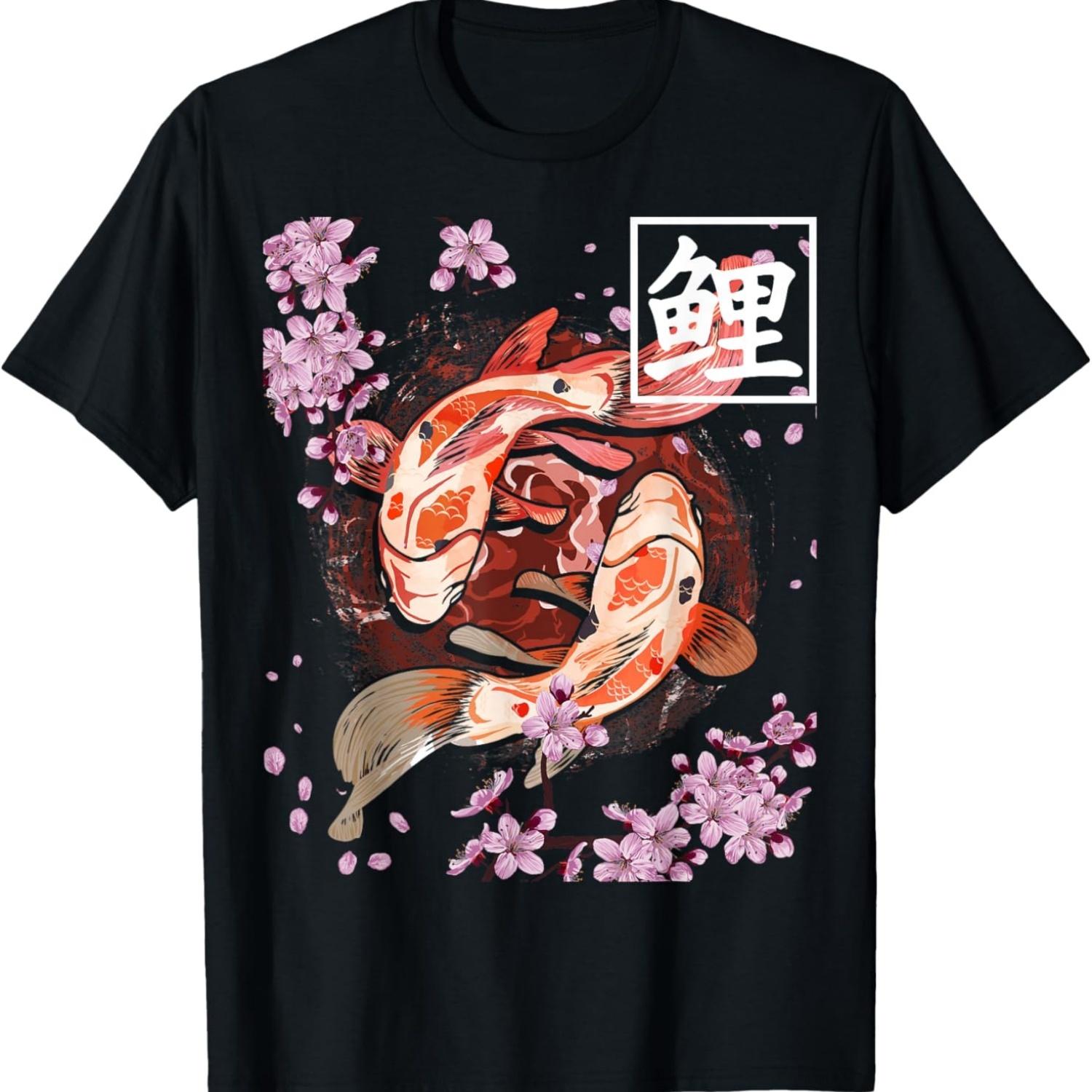 Koi Carp Fish Sakura Cherry Blossom for Koi Lover T-Shirt S чёрный