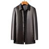 Mens Mid-Length Genuine Leather Jacket Slim Fit Sheepskin Casual Coat Middle-Aged Men