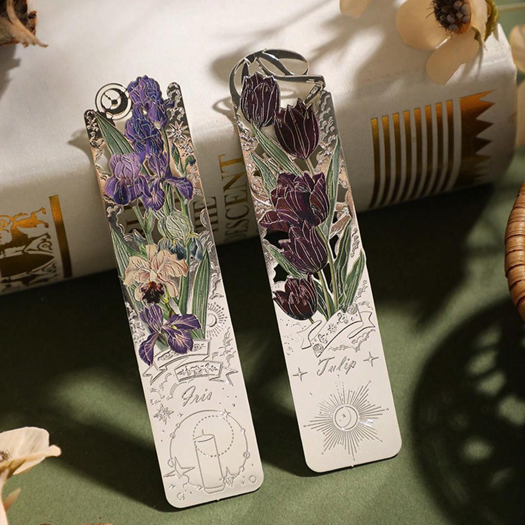 1pc Vintage Metal Bookmark, Romantic Flower Series For Planner, Hanging Decor, Book Clips, School Supplies, Back To School