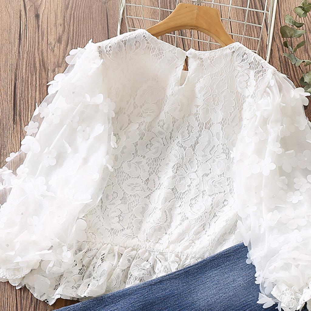 Girls Spring Fresh Floral Tops Middle and Big Kids Long Sleeve Design Pretty Tops