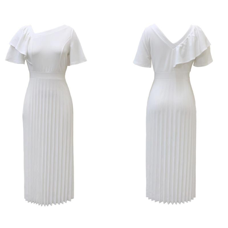 Women's clothing summer new temperament waist thin ruffle edge short sleeve pleated dress